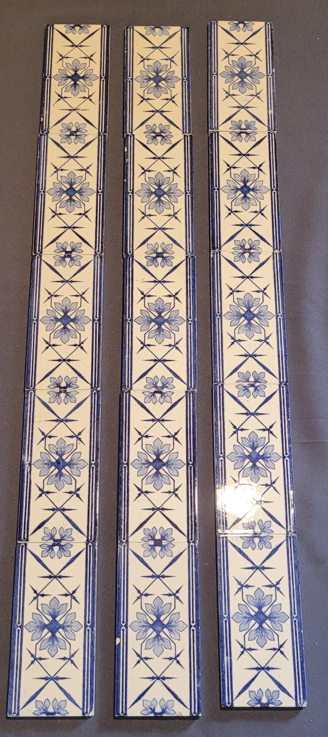 Tiles 1 set of 15 Tiles / frieze DESVRES or similar composed of French tiles, Napoleon III, Victorian tiles