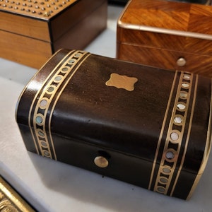 Jewelry Box NAPOLEON 3 French Victorian Antique small jewelry box with boulle marquetry and mother-of-pearl inlay