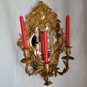 Reserved L Pair of Napoleon 3 III Victorian wall light mirror French antique candelabra flambeaux wall candle holder