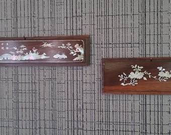 Set of small wooden panels, 19th century China, carved mother-of-pearl, Napoleon III period, authentic and rare