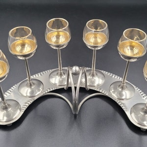 Exceptional ART DECO liqueur cellar set Complete with 6 glasses on its semi-circular cabaret