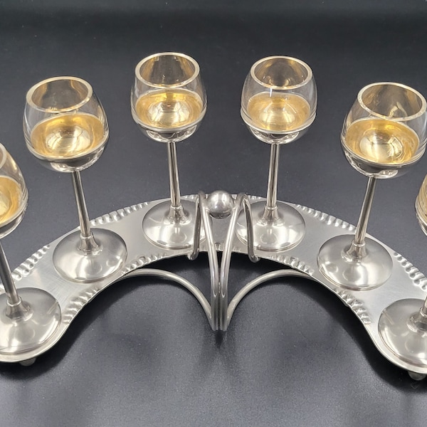 Exceptionnelle serviteur de  Cave à liqueur ART DECO Complète 6 verres sur son cabaret demi circulaire