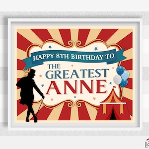 Enseigne de cirque, plus grand showman, fête d'anniversaire de cirque, décoration murale, tailles : 8 x 10 po. ou 11 x 14 po., haute qualité. Nous éditons pour vous ! L076