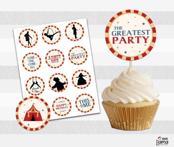 Cupcake Toppers Circus Greatest Showman Birthday Party | Etsy