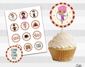 Cupcake Toppers, Circus, Greatest Showman, Birthday party, Circus party, 2 inches,  INSTANT DOWNLOAD, L097