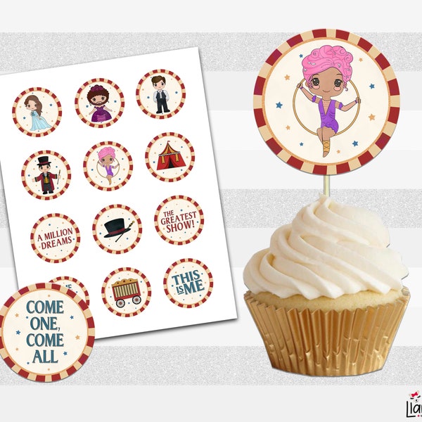 Cupcake Toppers, Circus, Greatest Showman, Birthday party, Circus party, 2 inches,  INSTANT DOWNLOAD, L097