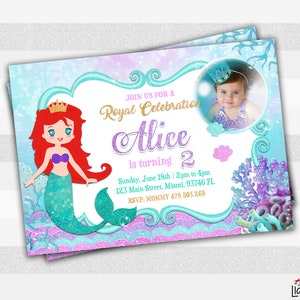 Convite sereia, convite para festa, cartão sereia, convite para impressão, princesa, festa infantil digital, editamos para você, tamanho 5x7" ou 4x6" L086
