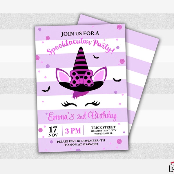 Halloween invitation, Unicorn Birthday Invitation, Girl invitation, Digital file, Unicorn halloween, We edit for you, size 5x7" or 4x6" L067