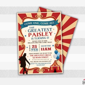 Circus Invitation, Party invite, Greatest Showman, Ringmaster invite, Background included, We edit for you, size 5x7" or 4x6" L055