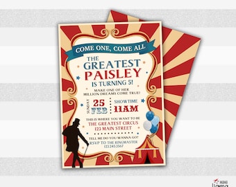 Circus Invitation, Party invite, Greatest Showman, Ringmaster invite, Background included, We edit for you, size 5x7" or 4x6" L055