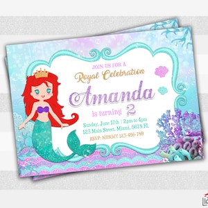 Meerjungfrau Einladung, Party einladen, Meerjungfrau Karte, druckbare Einladung, digitale Kinderparty, wir bearbeiten für Sie, Größe 13x18cm oder 10x15cm L085