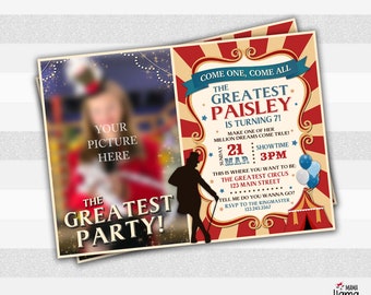 Circus Invitation, Party invite, Greatest Showman, Ringmaster invite, Birthday invite, We edit for you, size 5x7" or 4x6" L021