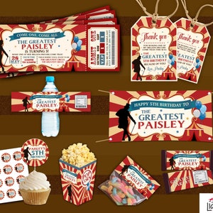 Bundle Ticket Zirkusparty, Party einladen Vintage, The Greatest Showman, Zirkusdirektor, Geburtstagsfeier, Wir bearbeiten für Sie in 48hrs oder weniger, L0104