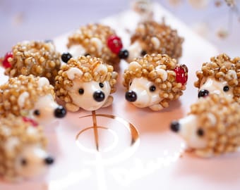 One (1 pc) lampwork hedgehog beads, small cute animal beads for earrings, glass beads for jewelry making, handmade, flamework.