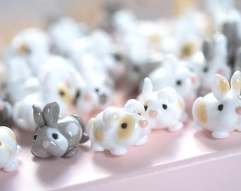 Lampwork Bunny Bead: Handmade Glass Animal Charm Rabbit
