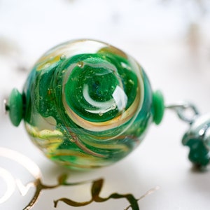 Green Galaxy Lampwork Bead: Handmade Vortex Pendant