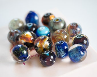 Lampwork Glass Beads: Silver Shine Cosmos Beads for Jewelry Making