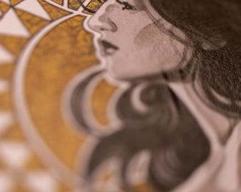 Wonder Woman Black & Gold Collage | 1-of-1 DC Comics Mixed Media Wall Art: Diana Prince, Amazon Portrait | Handmade Geek Decor Wall Hanging