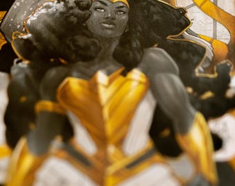 Nubia Black & Gold Collage | 1-of-1 DC Comics Mixed Media Wall Art: Nubia of the Amazons, Wonder Woman | Handmade Geek Decor Wall Hanging