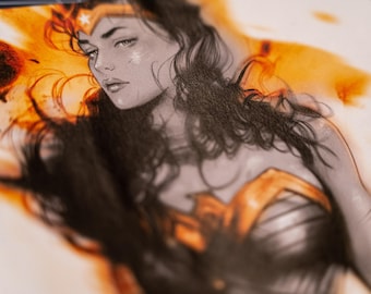 Wonder Woman Black & Gold Collage | 1-of-1 DC Comics Mixed Media Wall Art Diana Prince Portrait Evolution | Handmade Geek Decor Wall Hanging