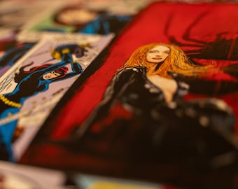 Black Widow Collage | 1-of-1 Marvel Mixed Media Wall Art Classic Black Widow, Iron Man, Red Guardian | Handmade Geek Decor Wall Hanging