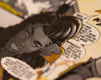 Wonder Woman Black & Gold Collage | 1-of-1 DC Comics Mixed Media Wall Art: Wonder Woman vs Nubia | Handmade Geek Decor Wall Hanging
