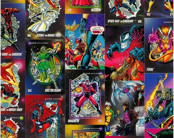 Marvel Universe Collage | X-Men, Wolverine, Magneto, Iceman, Dr Doom, X-Force Comic Card Wall Art | 1-of-1 Handmade Mixed Media Wall Hanging