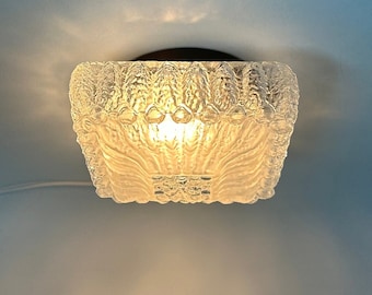 Vintage Square Ceiling Lamp 1970s Glass Flush Mount Light Textured Glass Wall or Ceiling Light Mid Century Lighting
