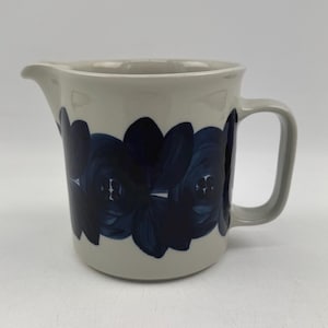 Arabia Anemone Pitcher by Ulla Procope | Vintage Finnish Ceramic Milk Jug | Blue Floral Design | Mid Century Scandinavian Pottery | 1960s