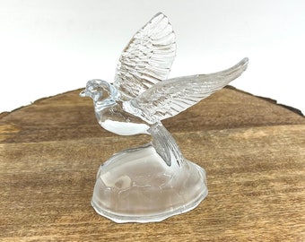 Figura de pájaro de cristal Cristal d'Arques vintage, Francia, década de 1980. Escultura de pájaro de cristal, decoración de mediados de siglo. Adorno de cristal transparente.