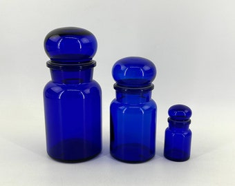 Set blauwe vintage glazen potten - Apothekerspotten - Jaren 1970