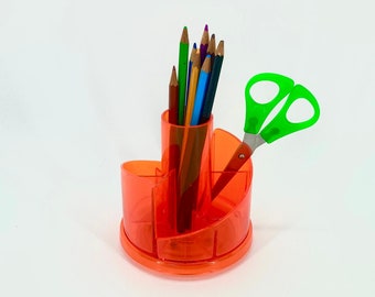 Rotating Pencil Tray in Orange Plastic - Vintage - 1970