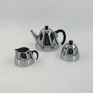 Vintage Daalderop Tea Set Stainless Steel Dutch Design 1970s | Teapot Sugar Bowl Creamer | Mid Century Modern