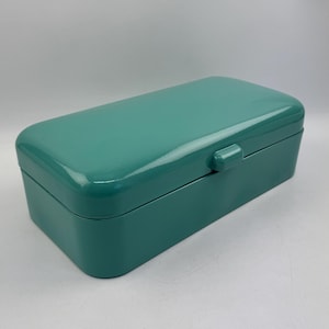 Vintage Turquoise Enamel Bread Box 1960s Dutch Kitchen Storage Retro Metal Bread Bin Mid Century Modern