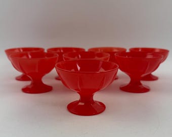 Set di 4 coppette da gelato Arcopal France in vetro rosso, ciotole da dessert vintage anni '80, coppette da sorbetto, stoviglie di metà secolo