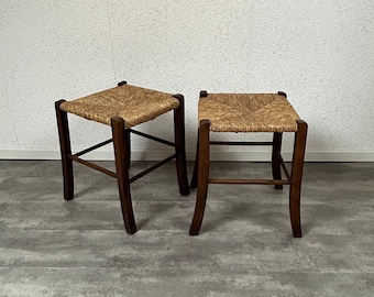 ヴィンテージ フレンチ フォークアート 3 本脚スツール 編み込み