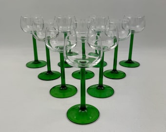 Vintage Green Stem Wine Glasses France 1970s Set of 2 or 4 Retro Barware Emerald Glass Mid Century Tableware