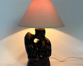Vintage Postmodern Black Ceramic Table Lamp in Lindsey B Balkwill Style, 1980s Sculptural Lamp, Memphis Design