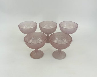 Set of 5 Vintage French Pink Polished Glass Sundaes - 1980s