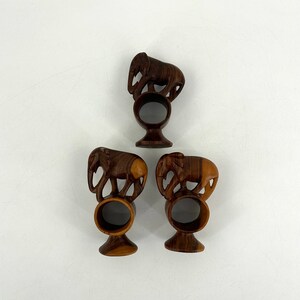Vintage Elephant Napkin Rings Set of 3 Hand Carved Wood Kenya 1970s African Decor Table Setting Safari Style