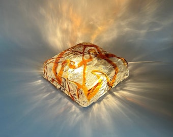 Carlo Nason Murano Ice Glass Ceiling Lamp 1970s – Amber Caramel Flush Mount – Italian Mid Century Modern Light – Vintage Plafonniere