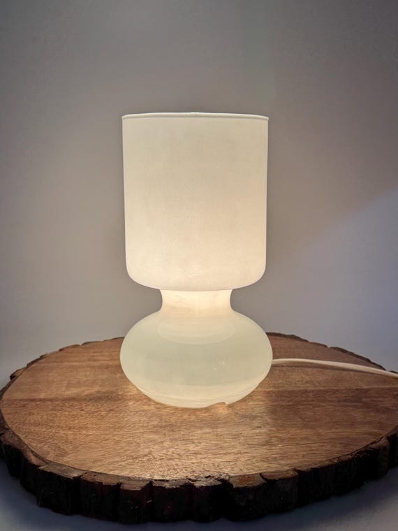 IKEA Lykta Table Lamp White Glass – 1980s Scandinavian Design – Vintage Frosted Bedside Lamp
