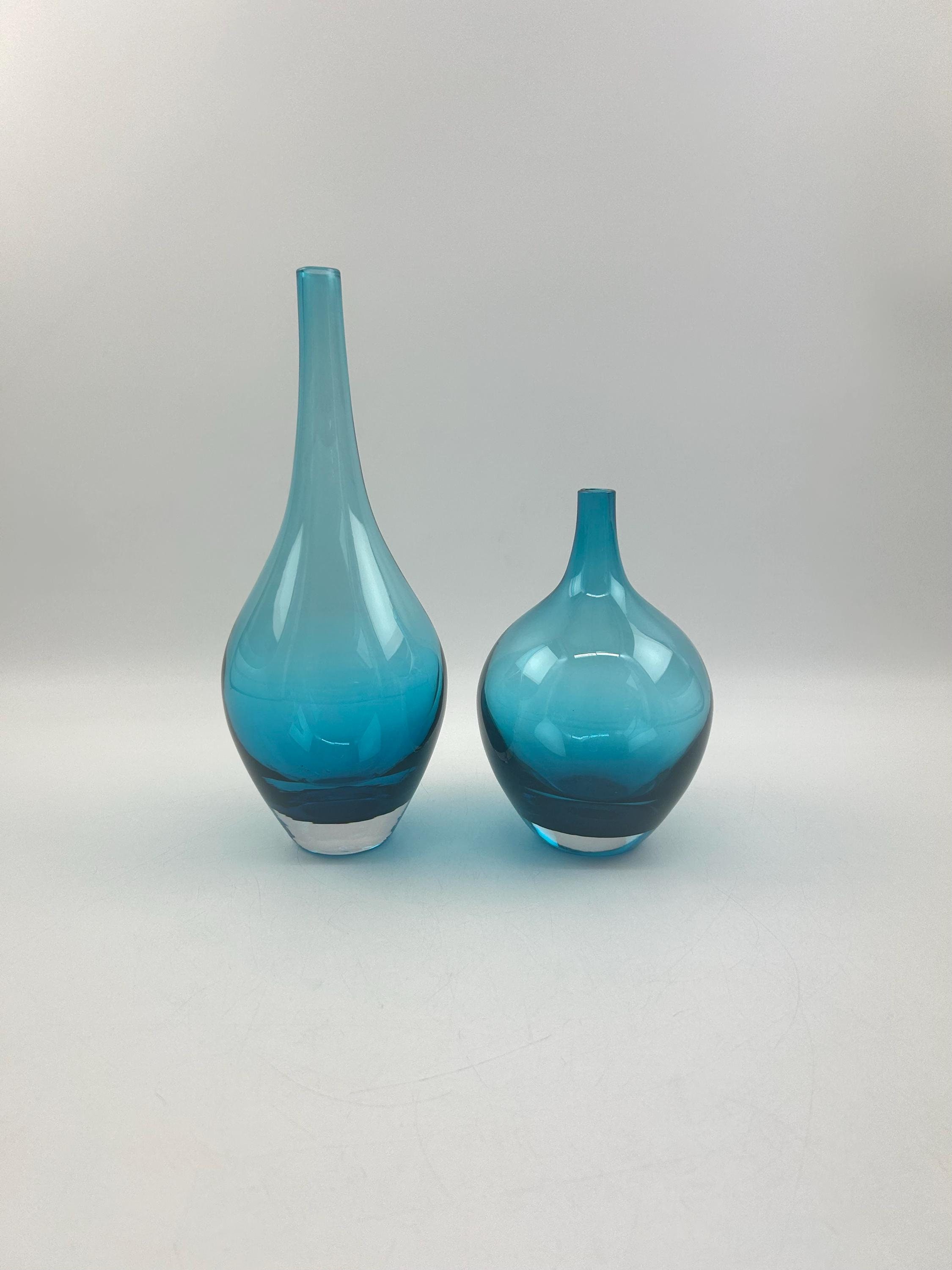 Vintage IKEA Glass Vases Set Blue Turquoise Johanna Jelinek 90s Scandinavian Design Decorative Bottle Vases Set of 2