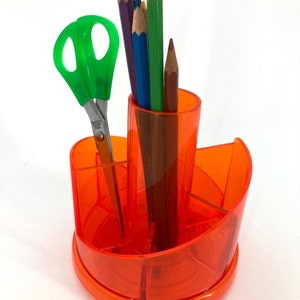 Rotating Pencil Tray in Orange Plastic Vintage 1970 image 3