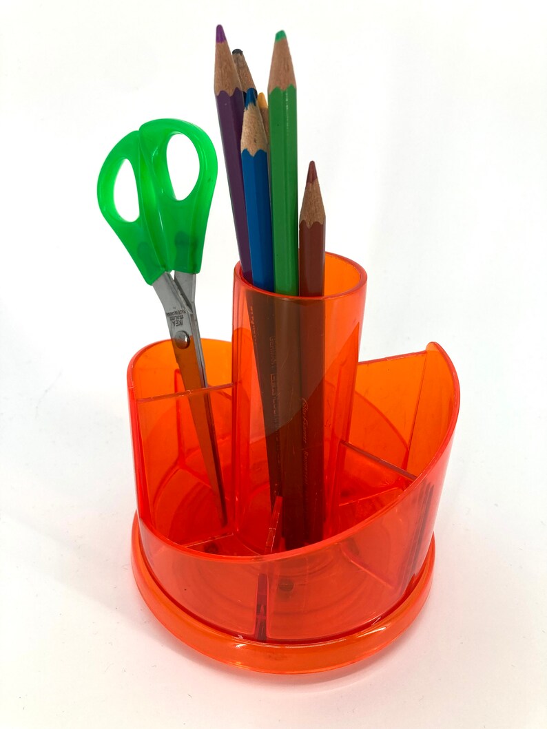 Rotating Pencil Tray in Orange Plastic Vintage 1970 image 3