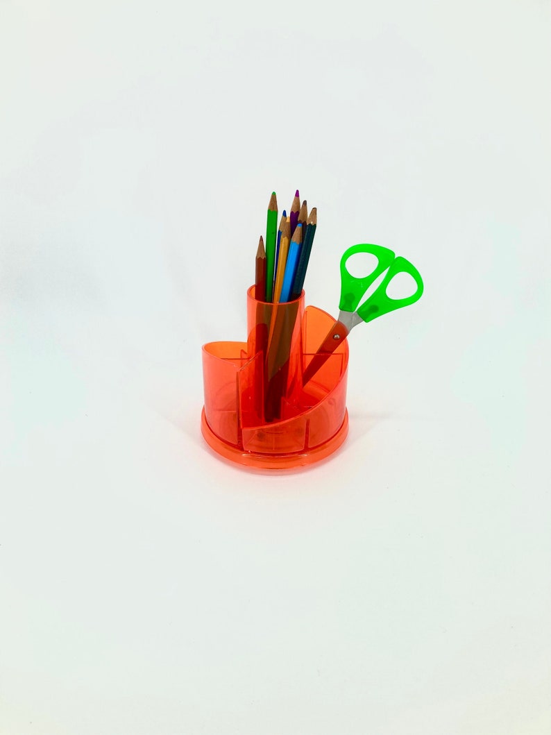 Rotating Pencil Tray in Orange Plastic Vintage 1970 image 1