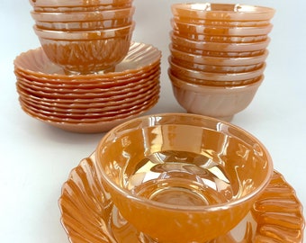 Vintage Termocrisa Set of Plates With Bowls in Peach Color