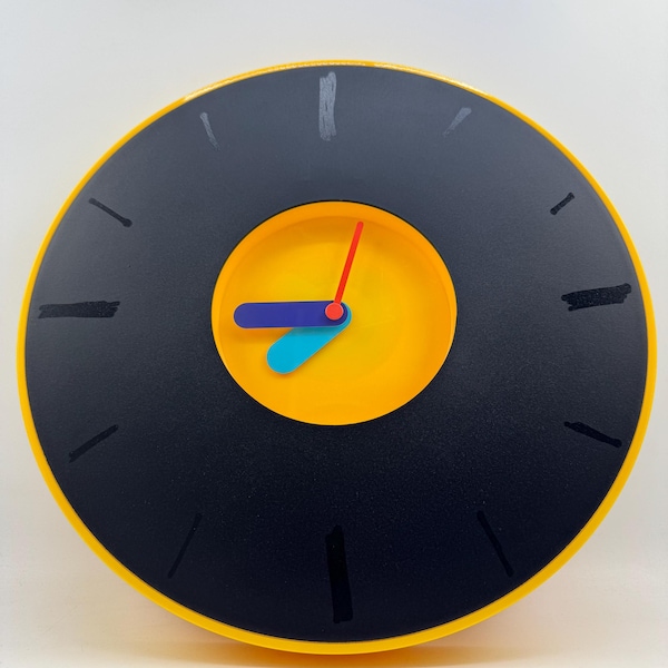 Vintage IKEA Pladdra Wall Clock Memphis Style 1990s by Chenyi Ke Yellow Black Scandinavian Design