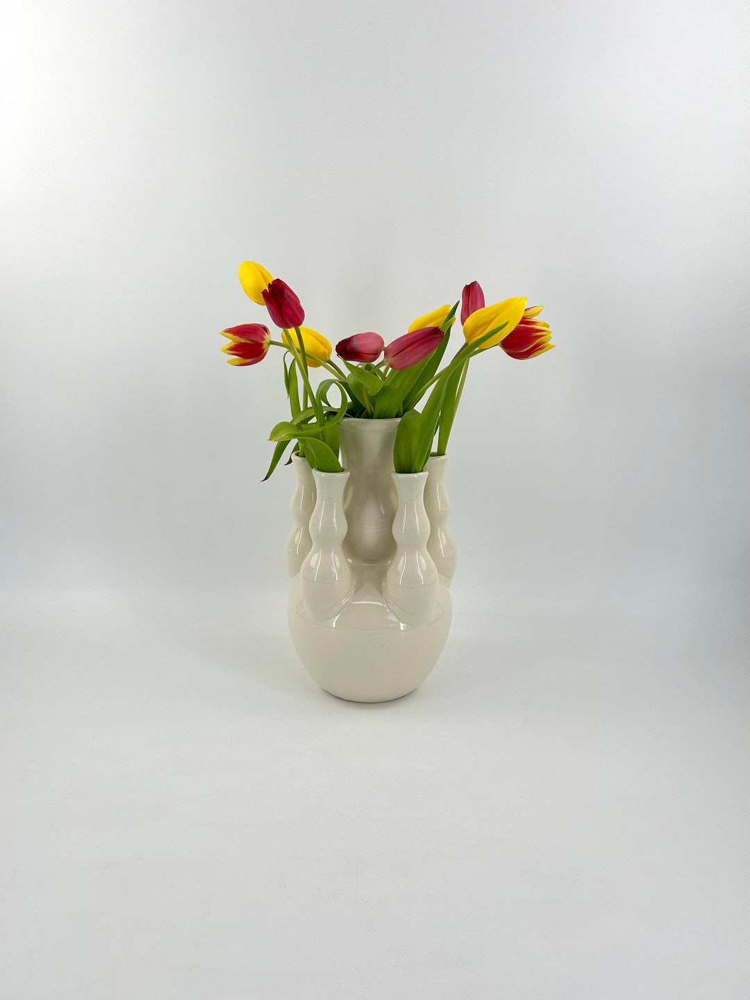 Large Ceramic White Tulip Vase 1990s Etsy