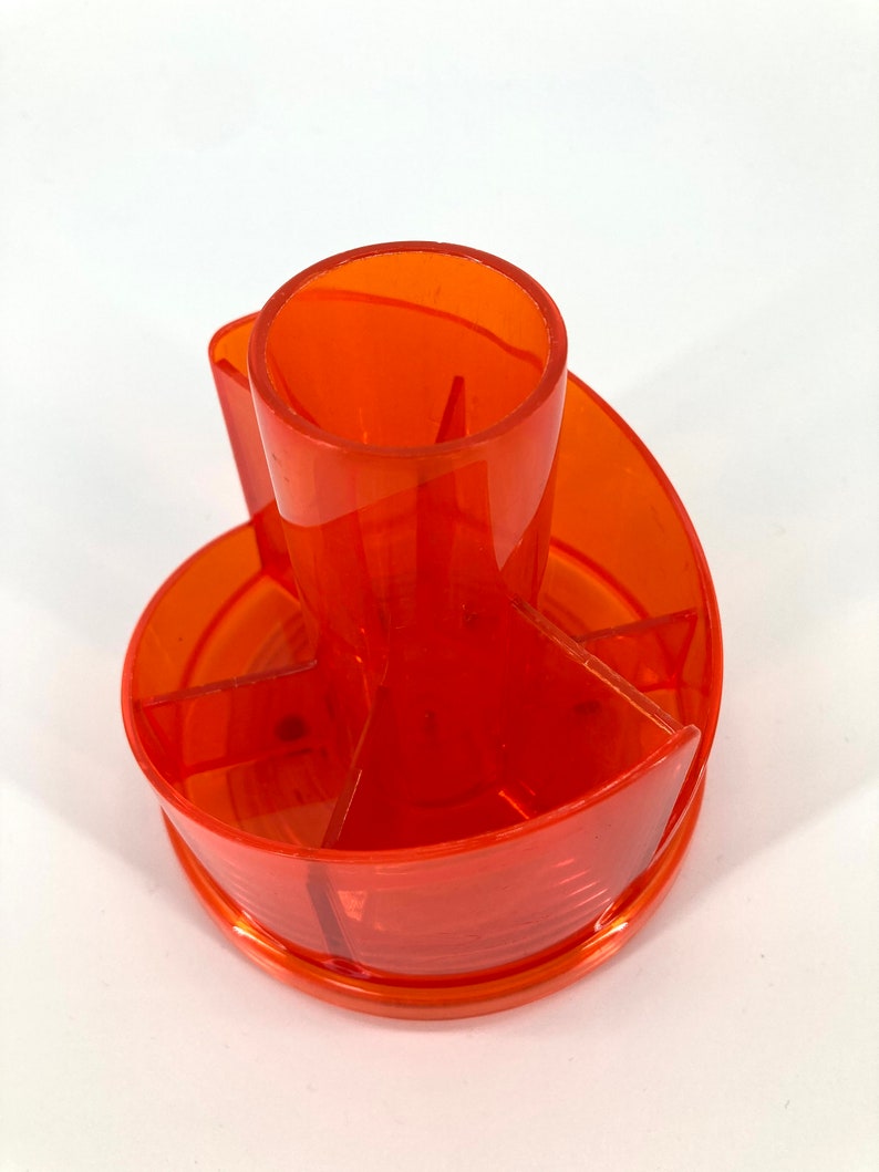 Rotating Pencil Tray in Orange Plastic Vintage 1970 image 4